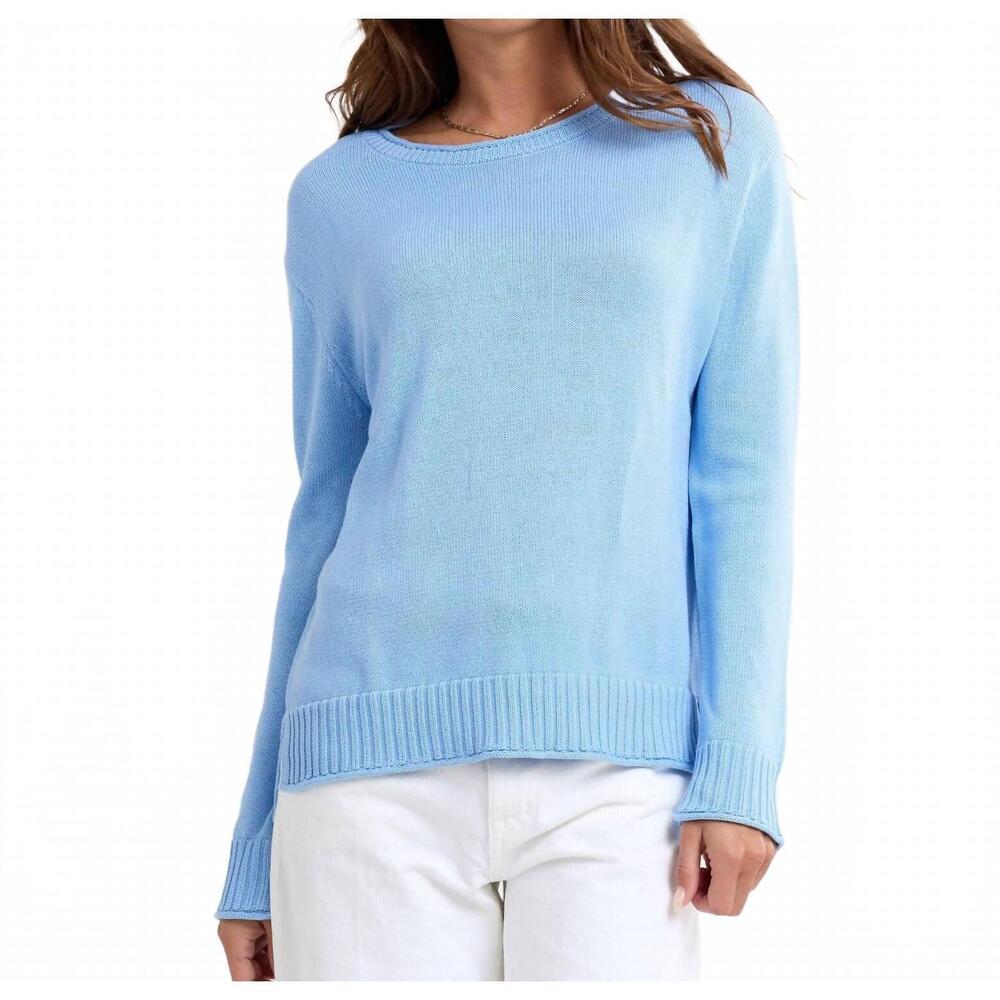 NEW PURA CASHMERE everyday cotton crew top in hampton blue